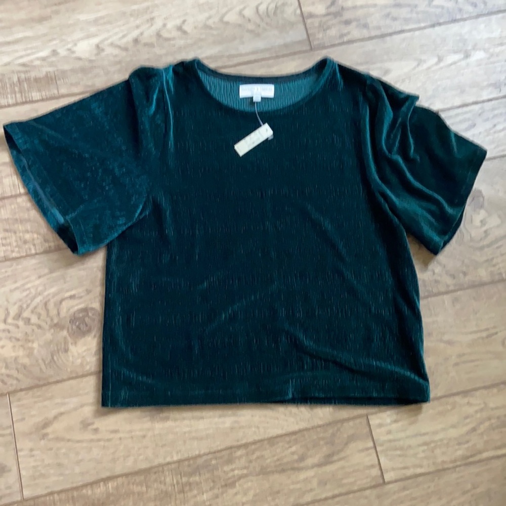 Green velvet short sleeve top